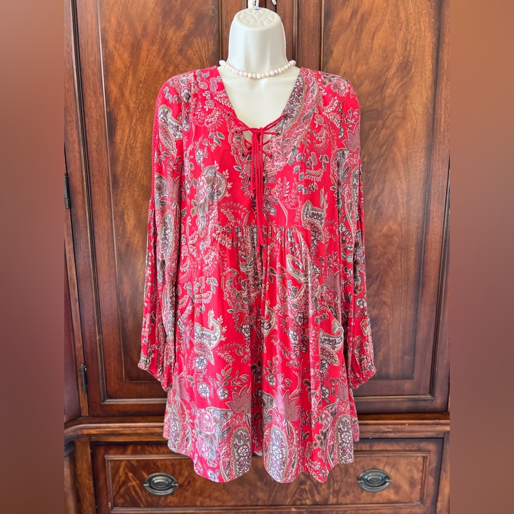 EUC Free People Red Paisley Boho Dress